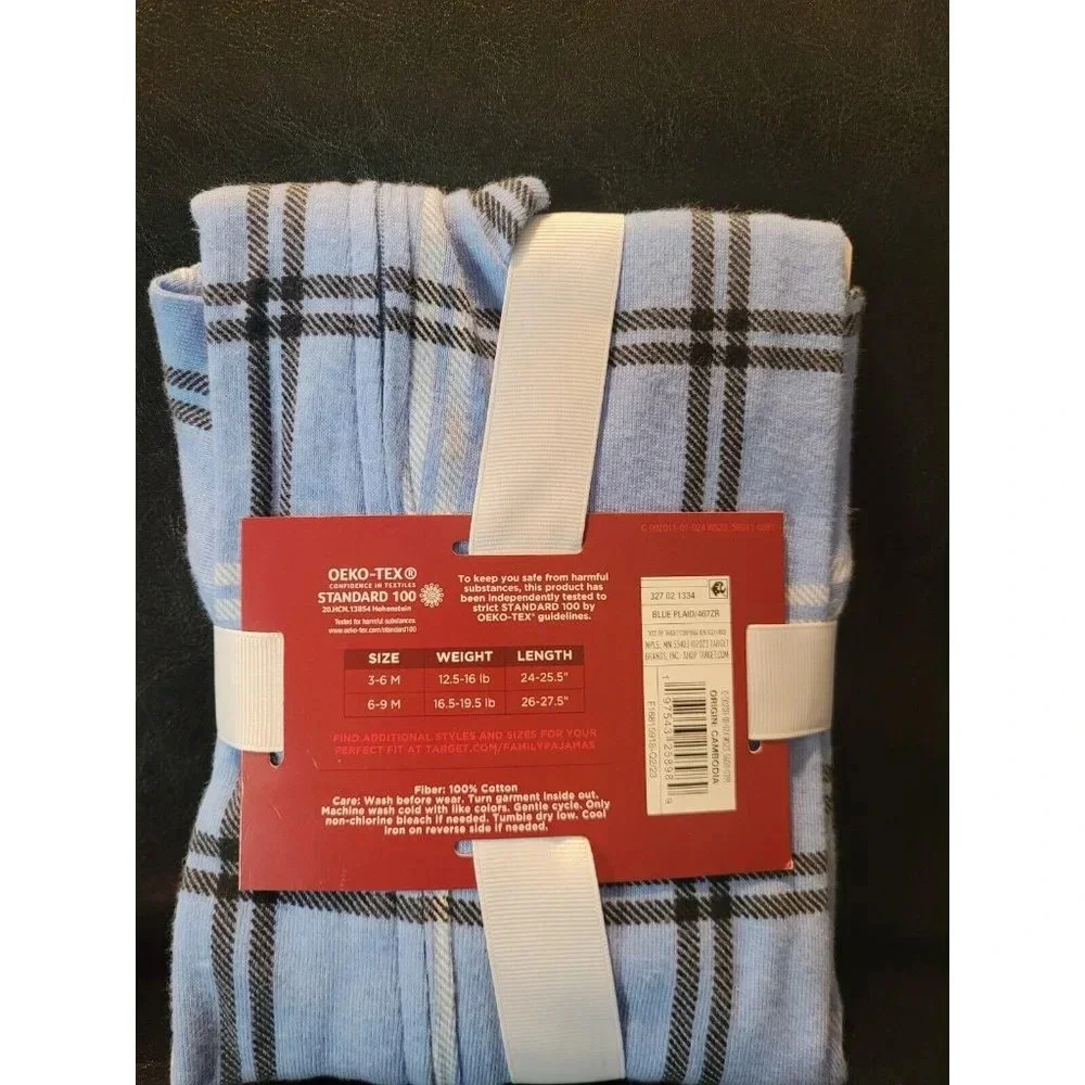 Wondershop 3-6 M light blue Plaid Check Footed Sleeper Family Pajamas Sleepwear